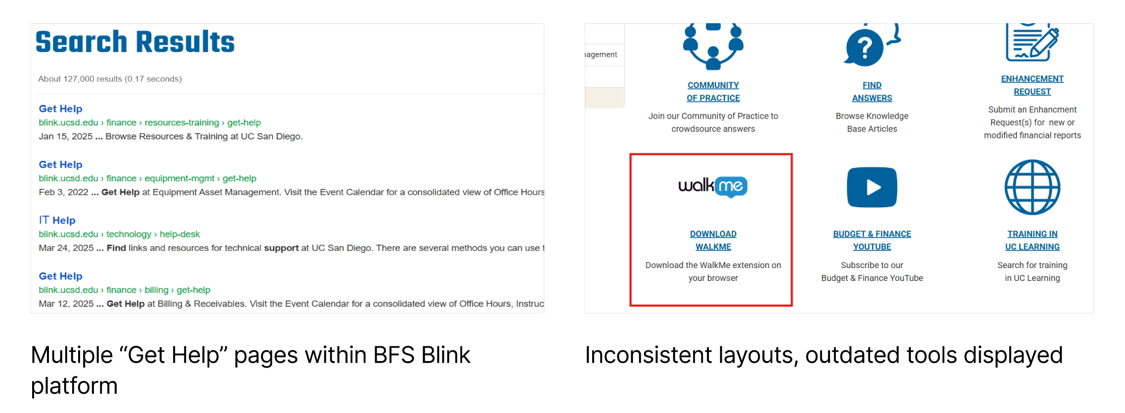 Multiple Get Help pages in search and inconsistent layouts