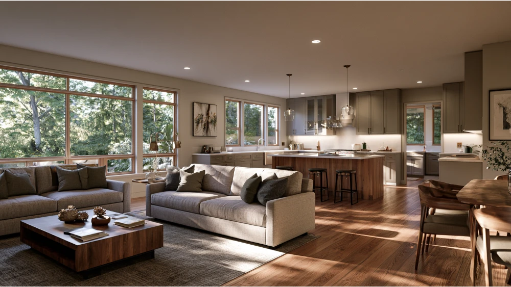 Modern Seattle home interior remodel with updated kitchen, living area, and high-end finishes