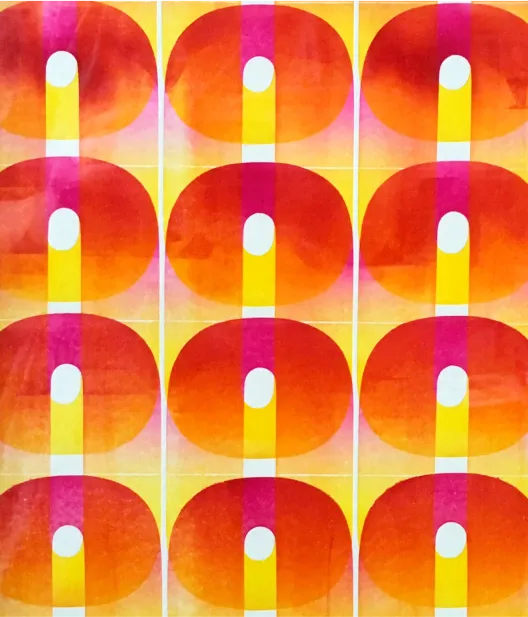 Experimental letterpress print of repeating Os