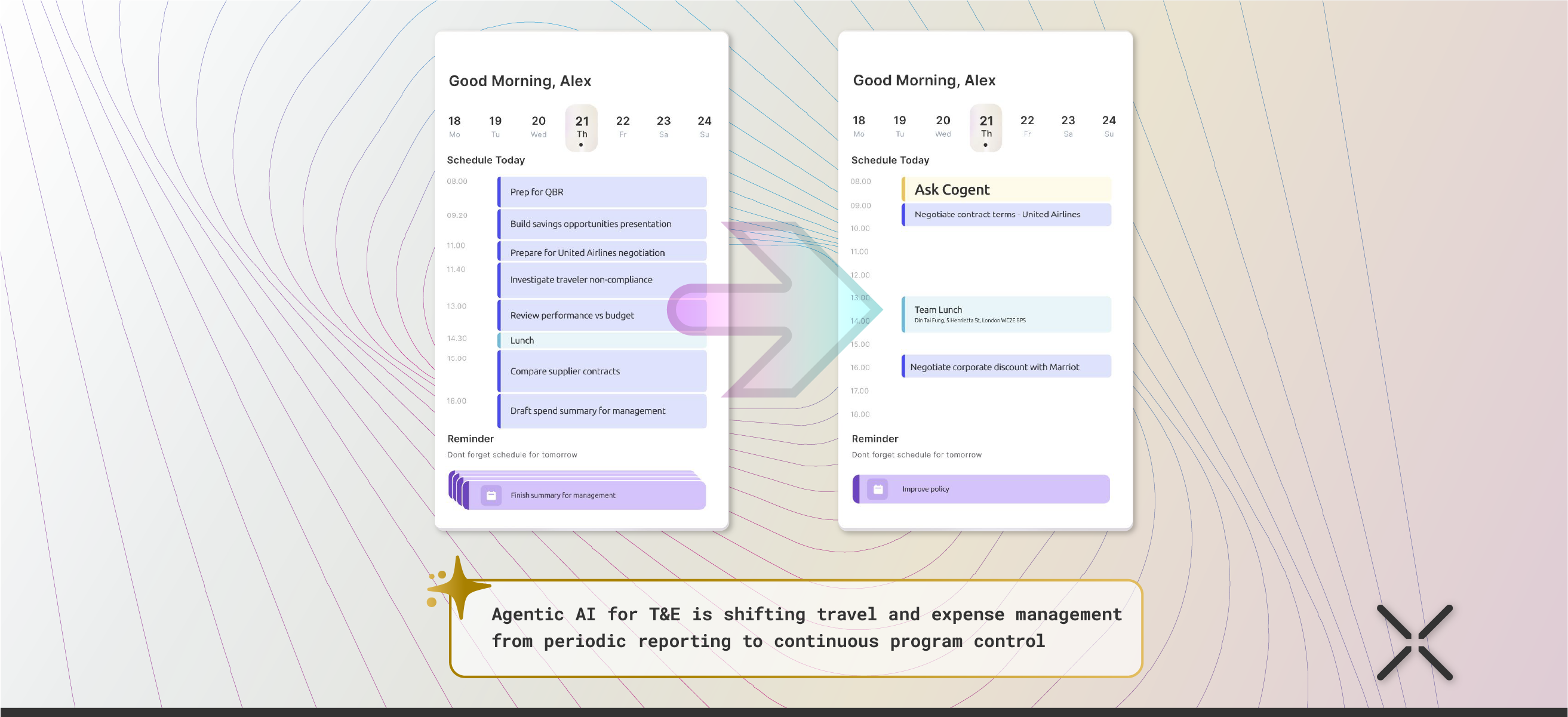 Agentic AI for travel and expense management transforming a travel manager’s schedule from manual reporting tasks to automated decisions using Cogent