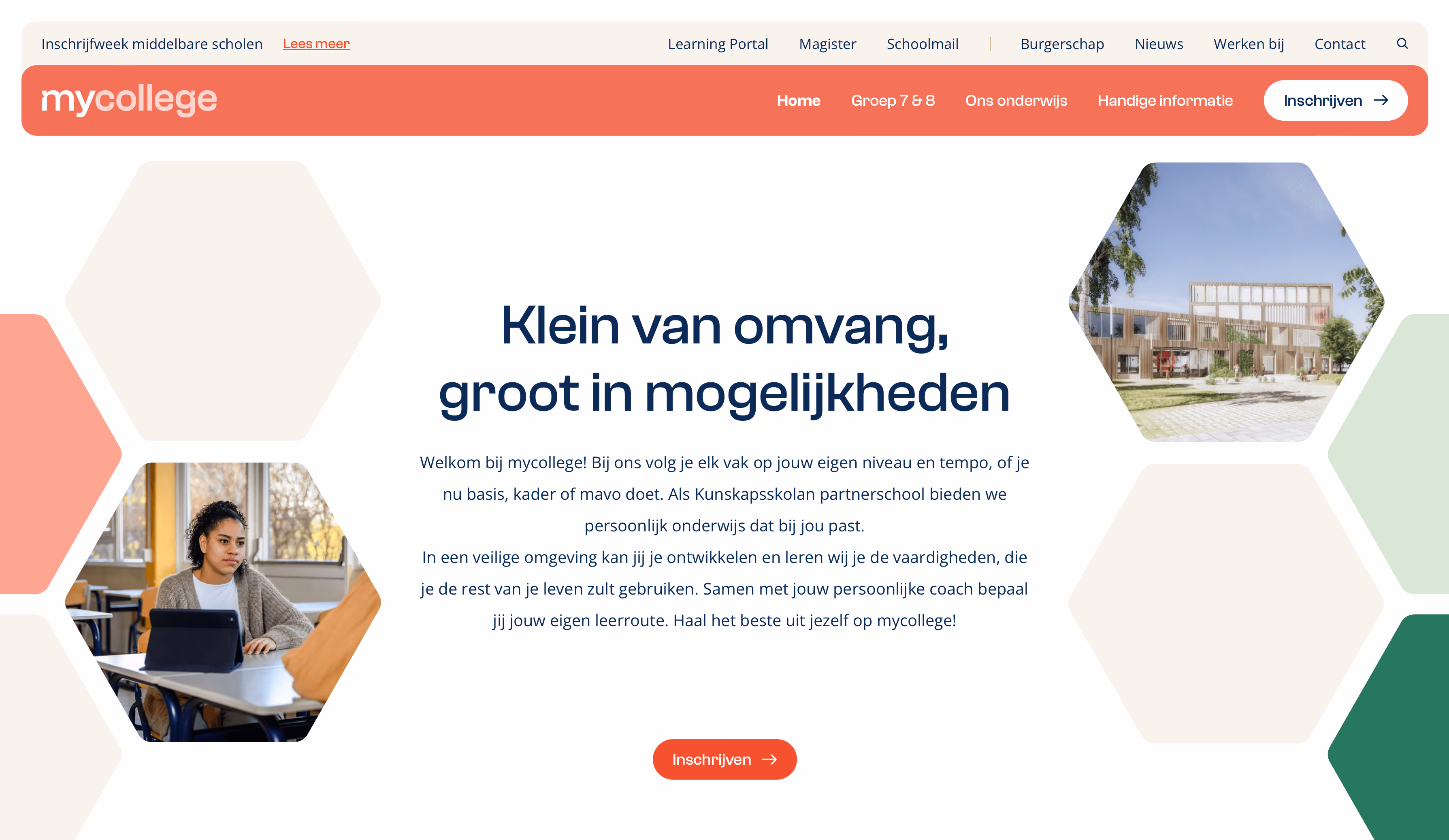 De ontwerpen website header van mycollege, ontworpen door Studio Flabbergasted
