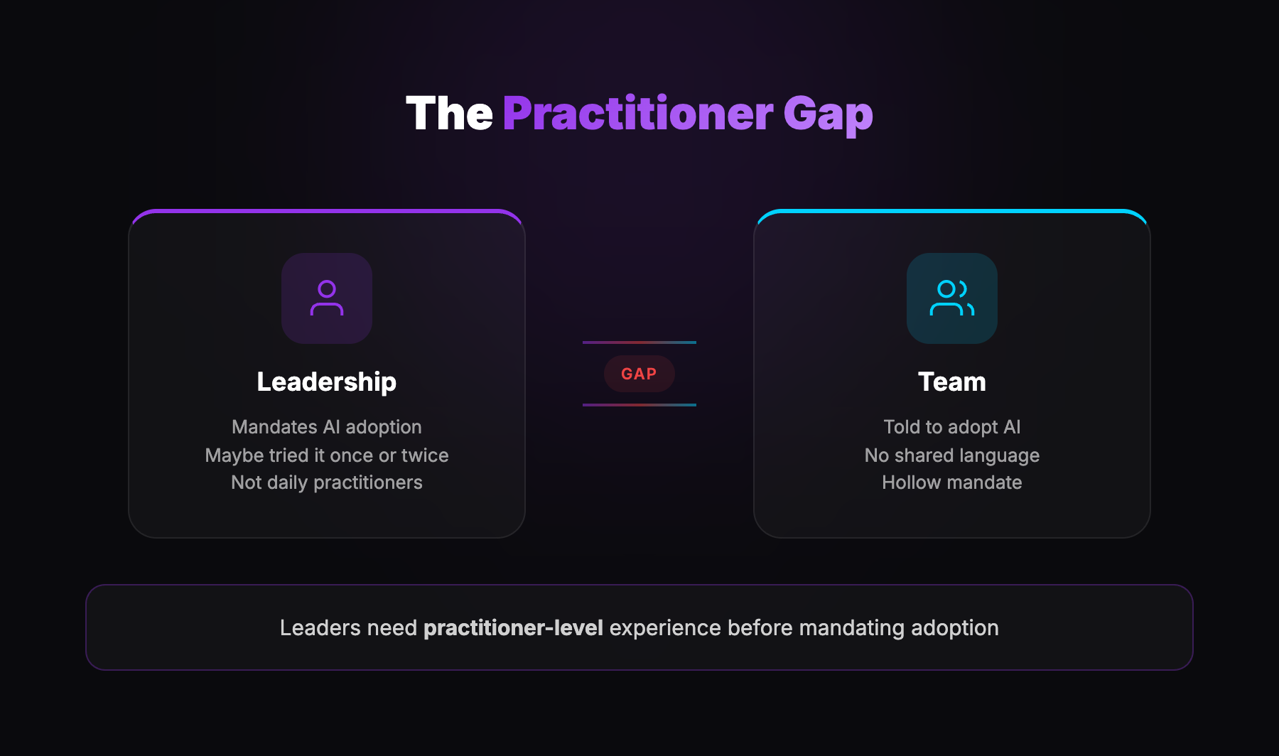 The Practitioner Gap between Leadership and Team