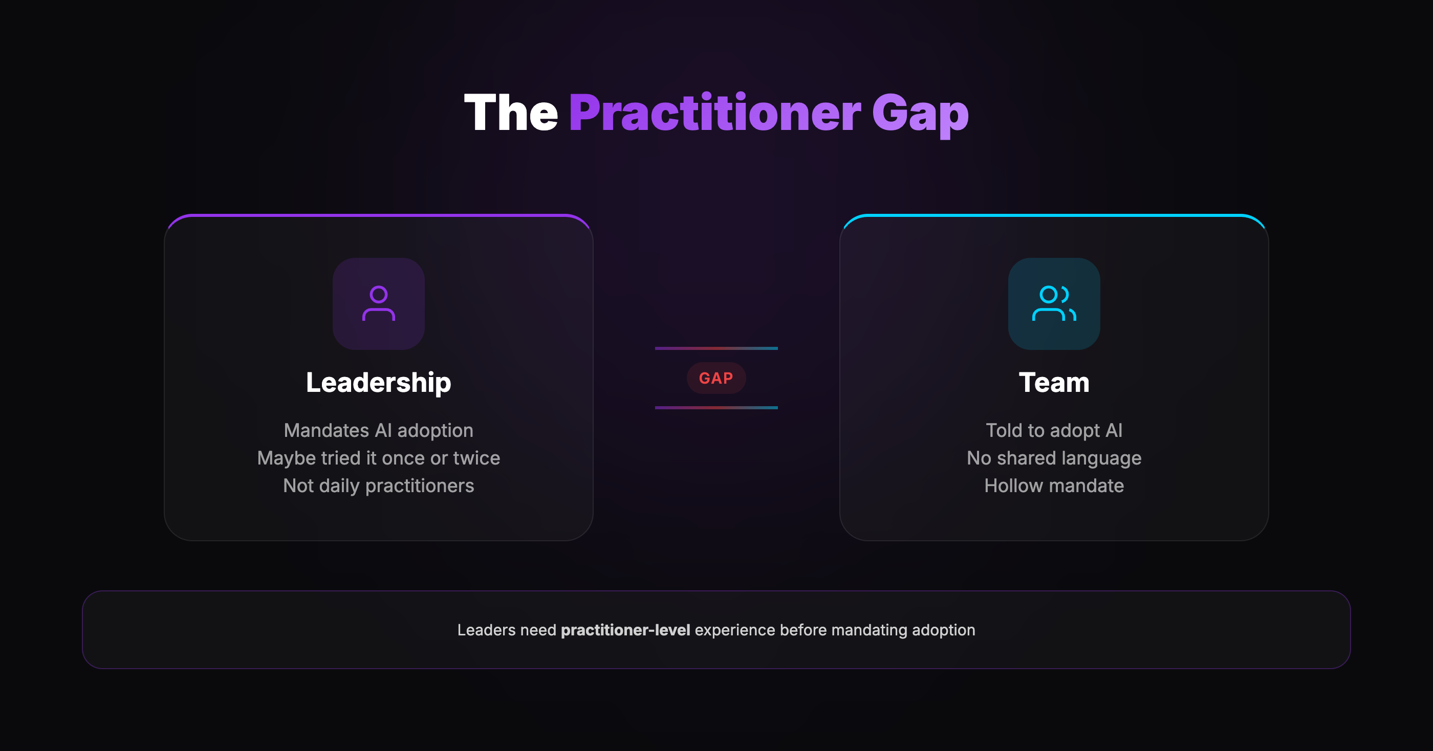 The Practitioner Gap between Leadership and Team