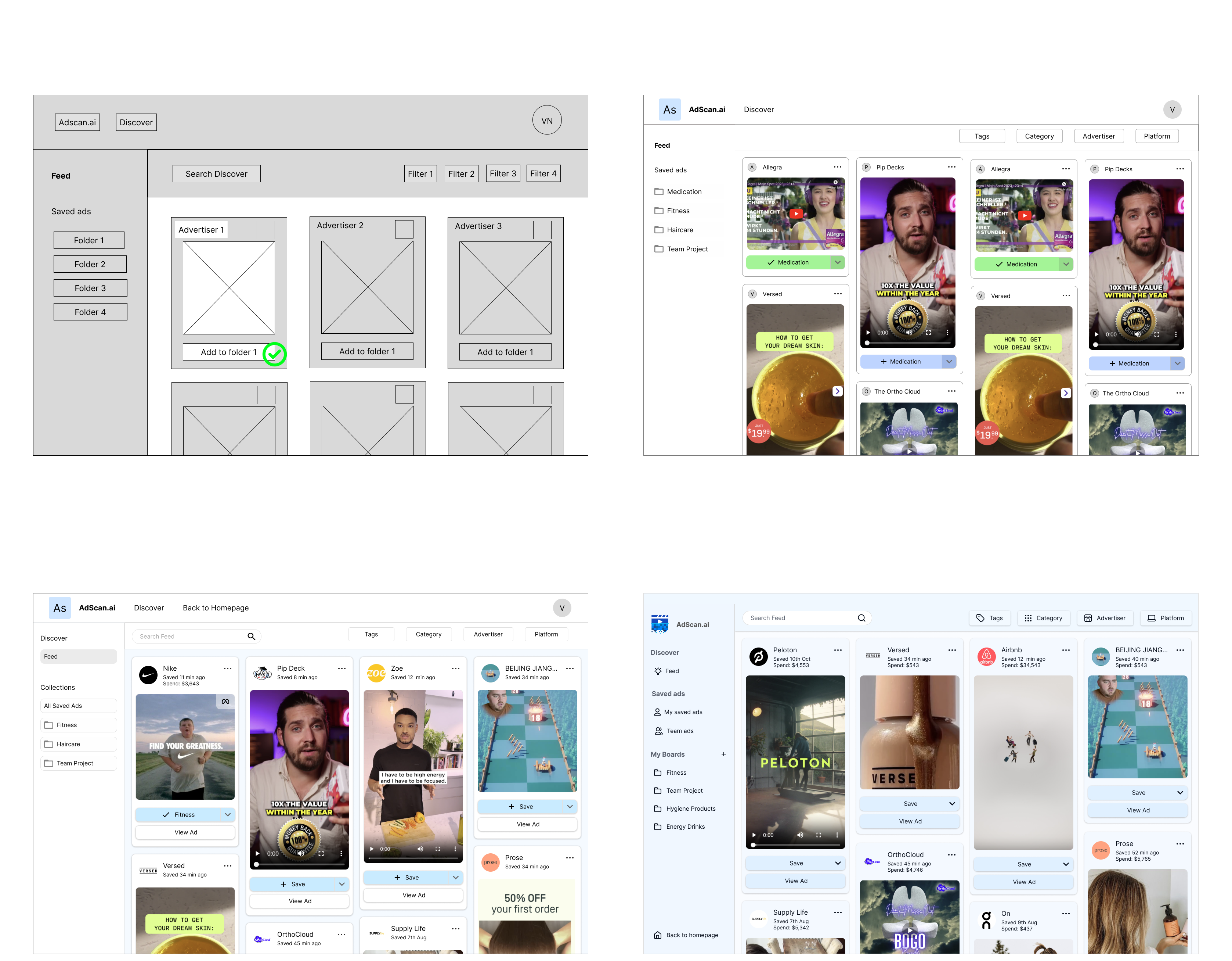 AdScan design iterations from low-fidelity to final polished UI
