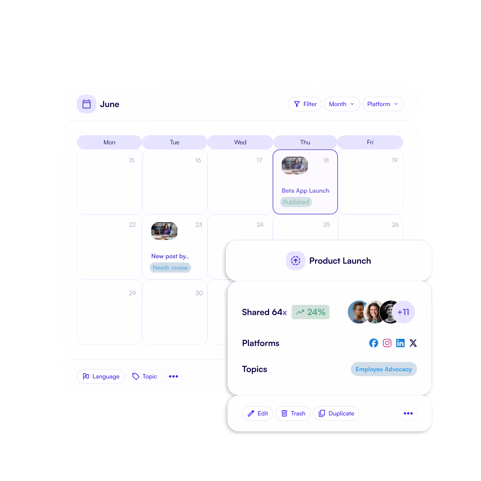 The calendar to view and manage posts