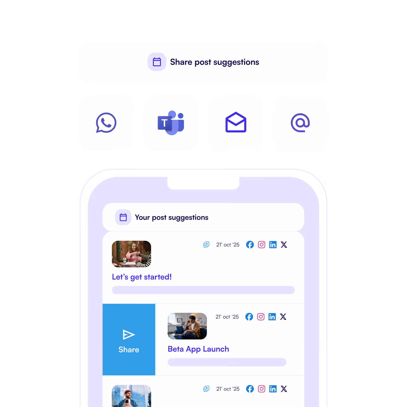 The mobile app with personalized suggestions for easy sharing.
