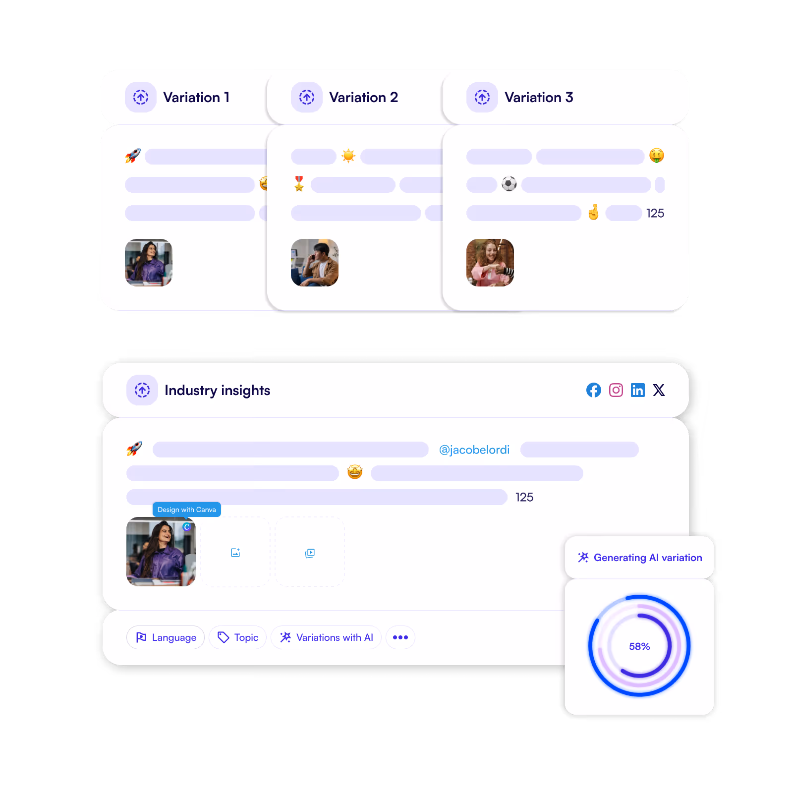 Create instant variations of a post with Ai.