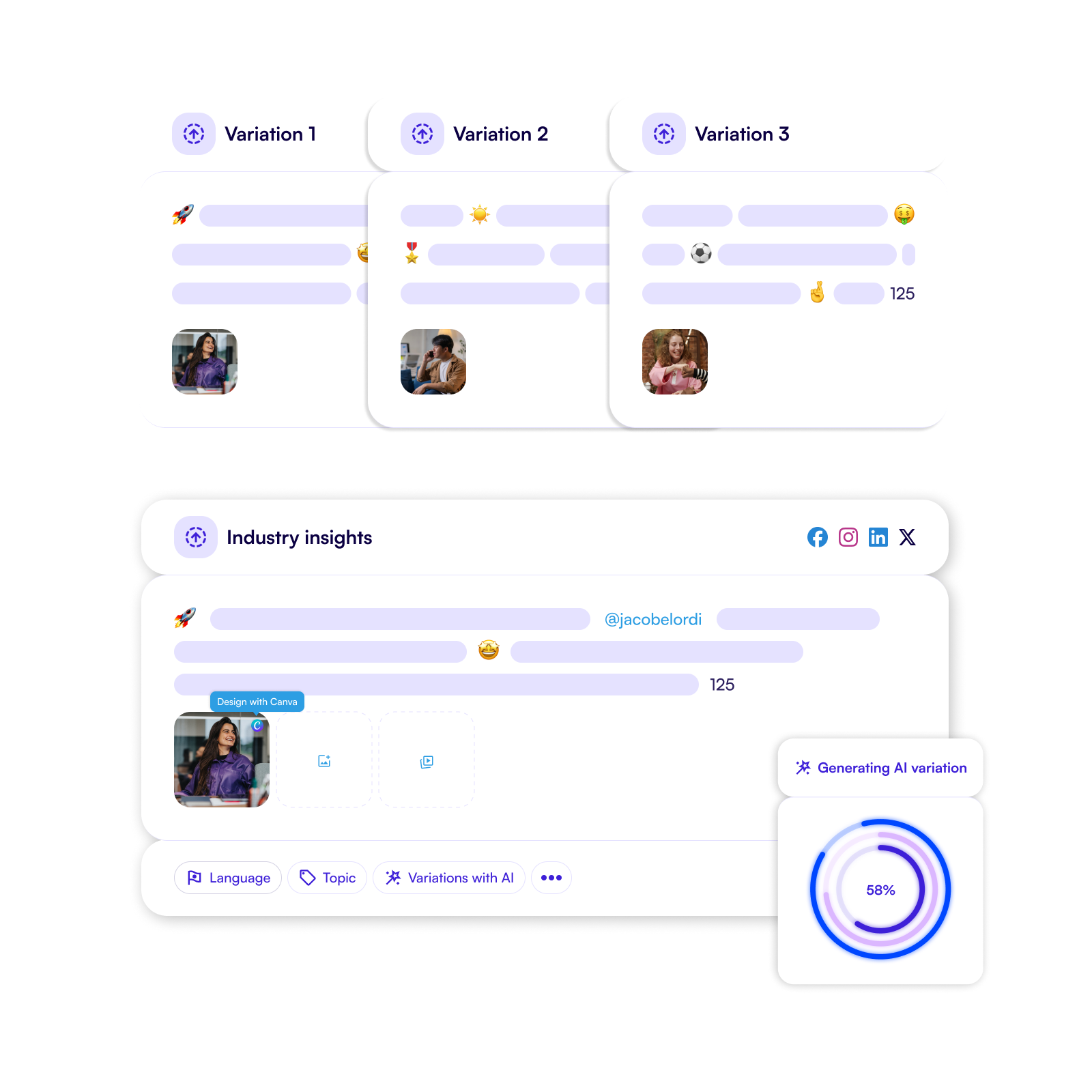 Create instant variations of a post with Ai.