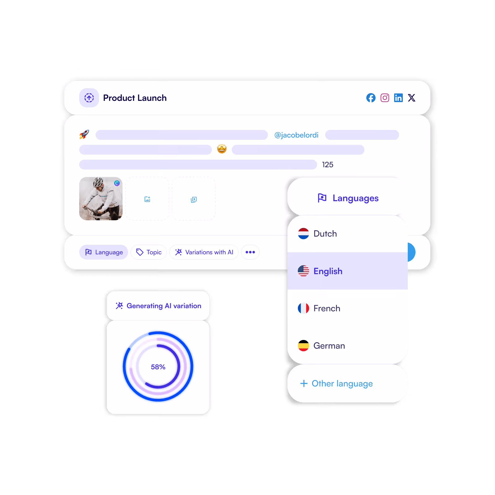 Composer to create post variations and auto translate them into different languages.