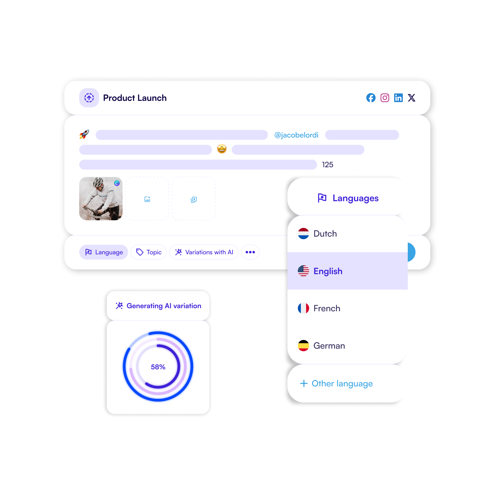 Composer to create post variations and auto translate them into different languages.
