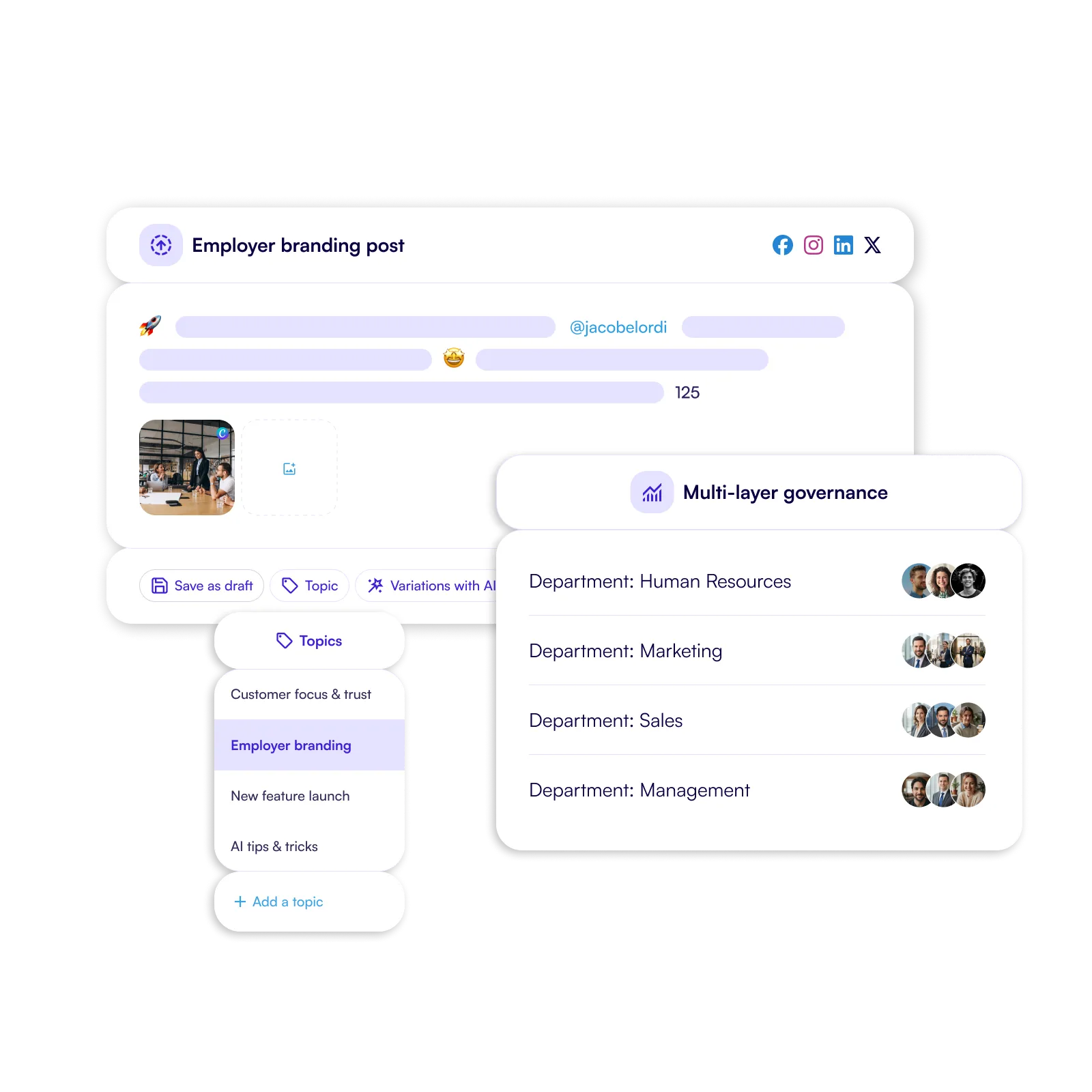 Create posts with personal variations and plan them for users.