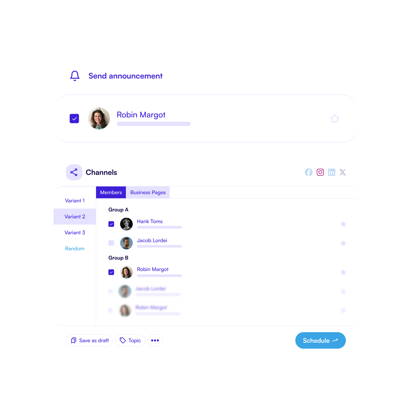 Content calender with post details with shares, platforms, topics.