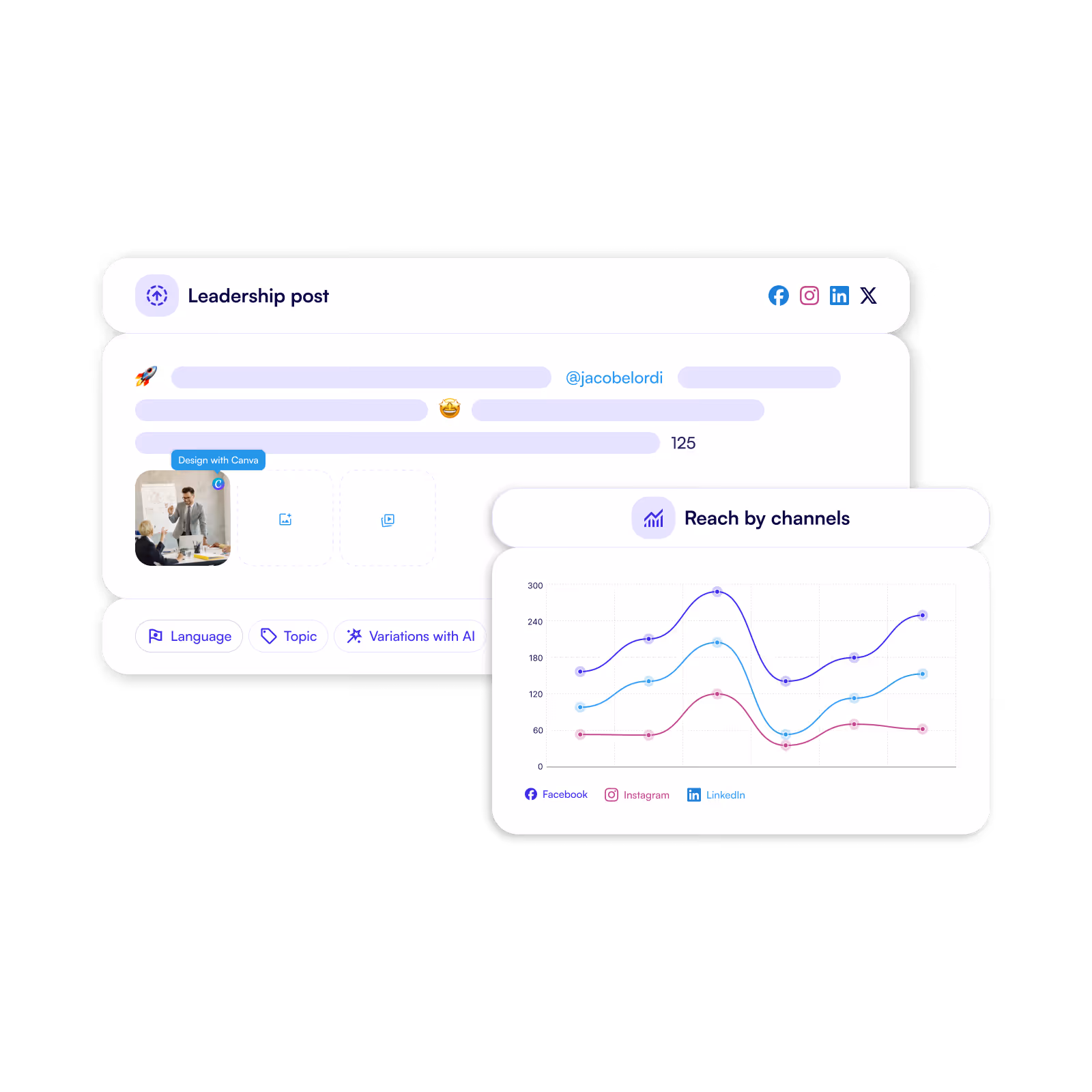 Content calender and themes to easily stay on top of content.