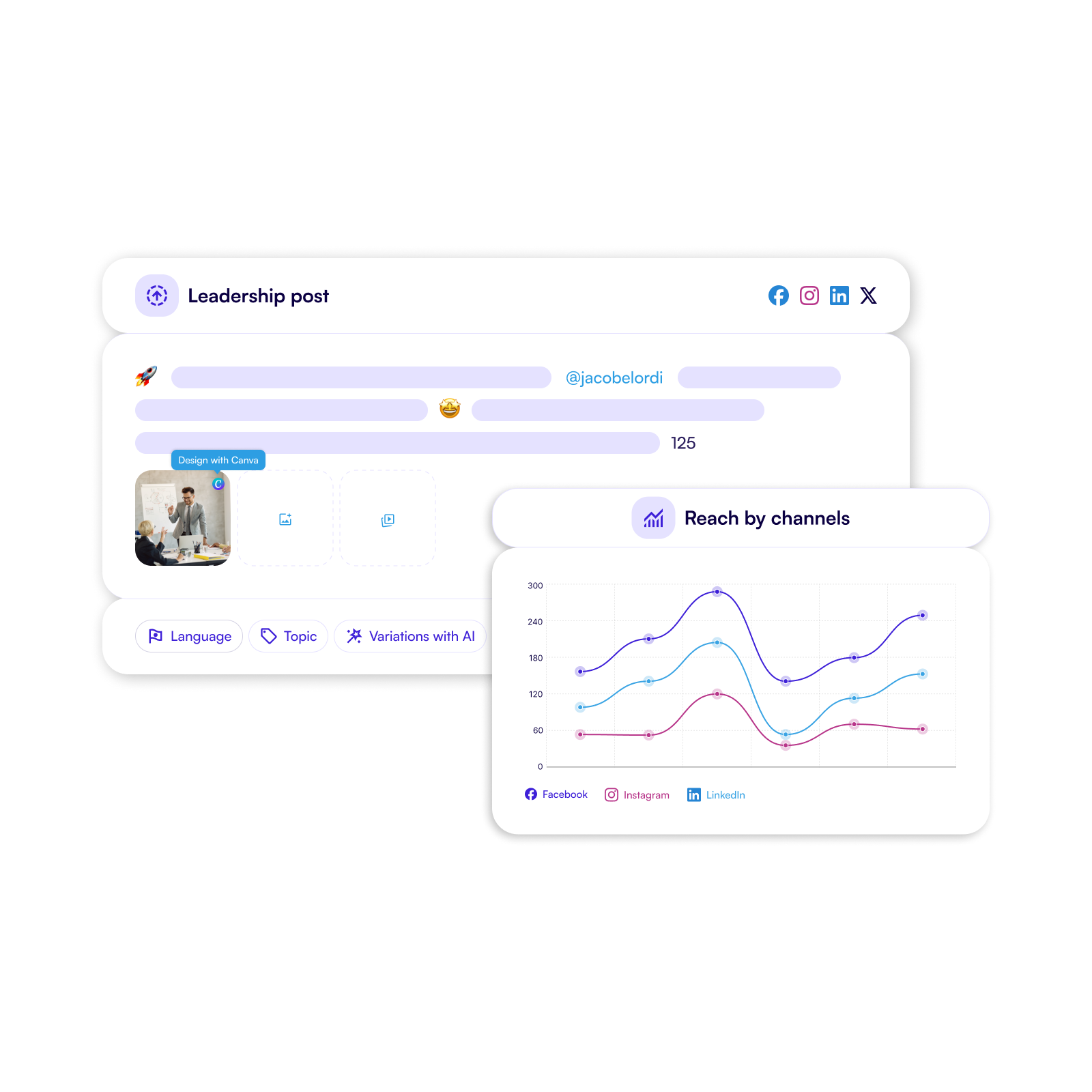 Content calender and themes to easily stay on top of content.