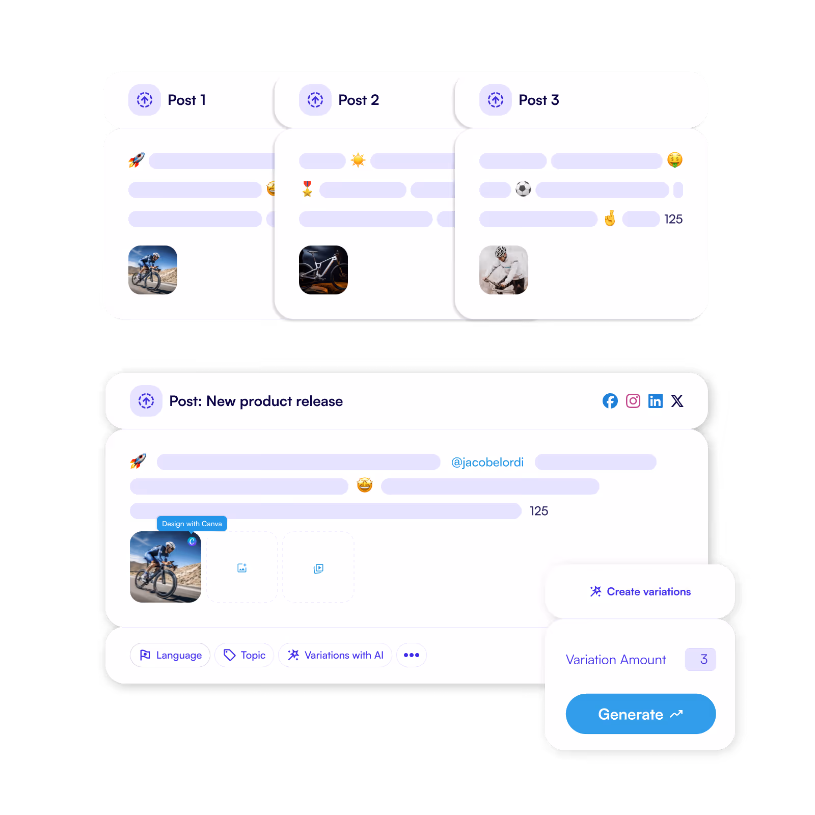 The possibility to create different posts to share for e.g. new product releases
