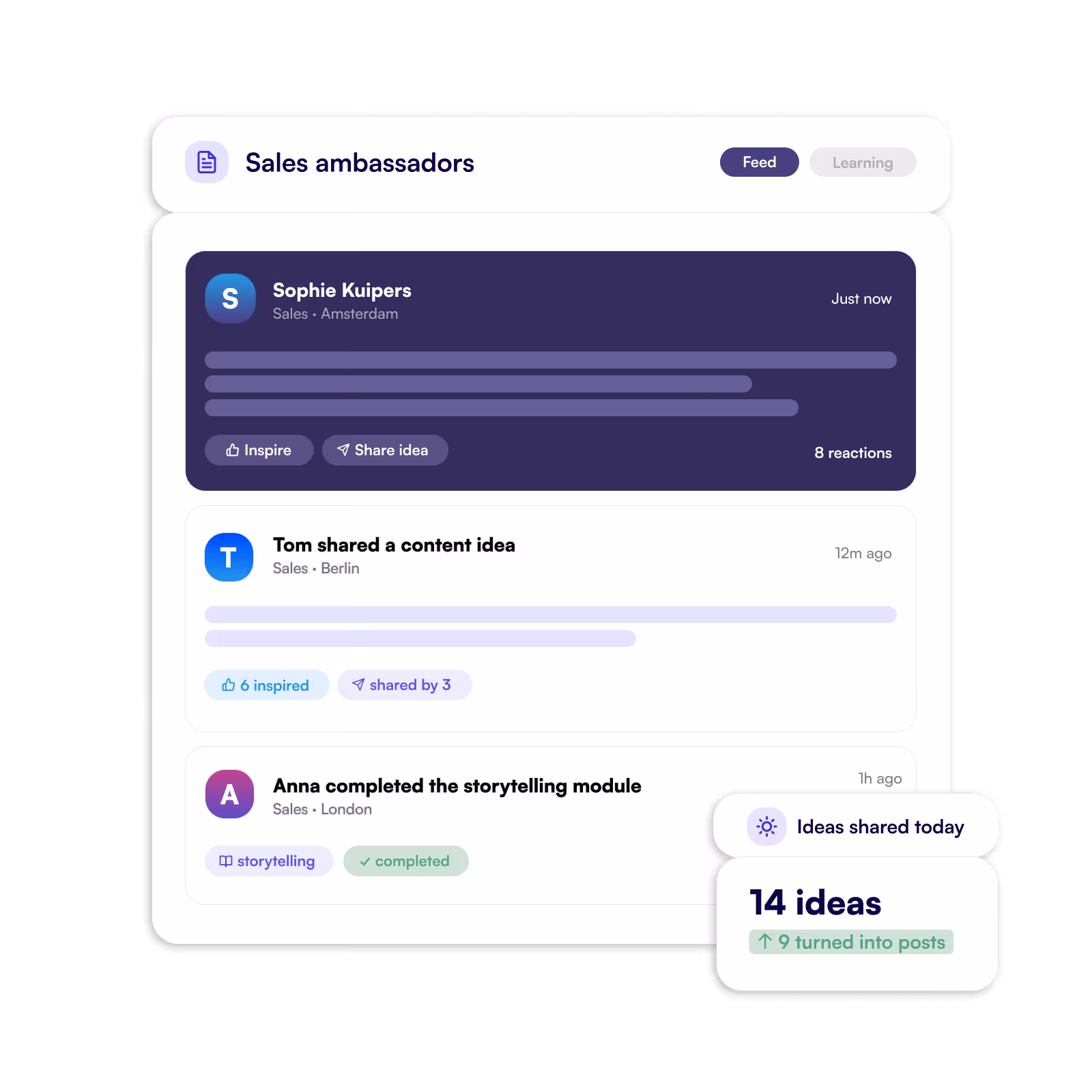 The mobile app with personalized suggestions for easy sharing.