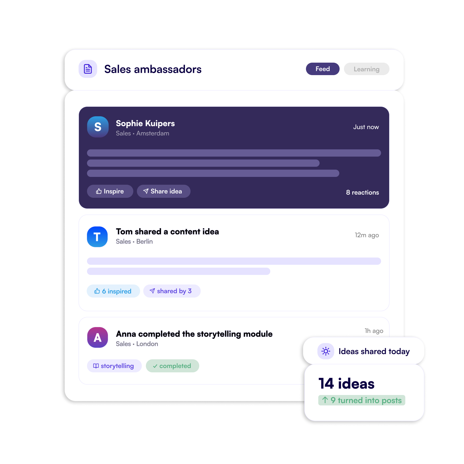 The mobile app with personalized suggestions for easy sharing.