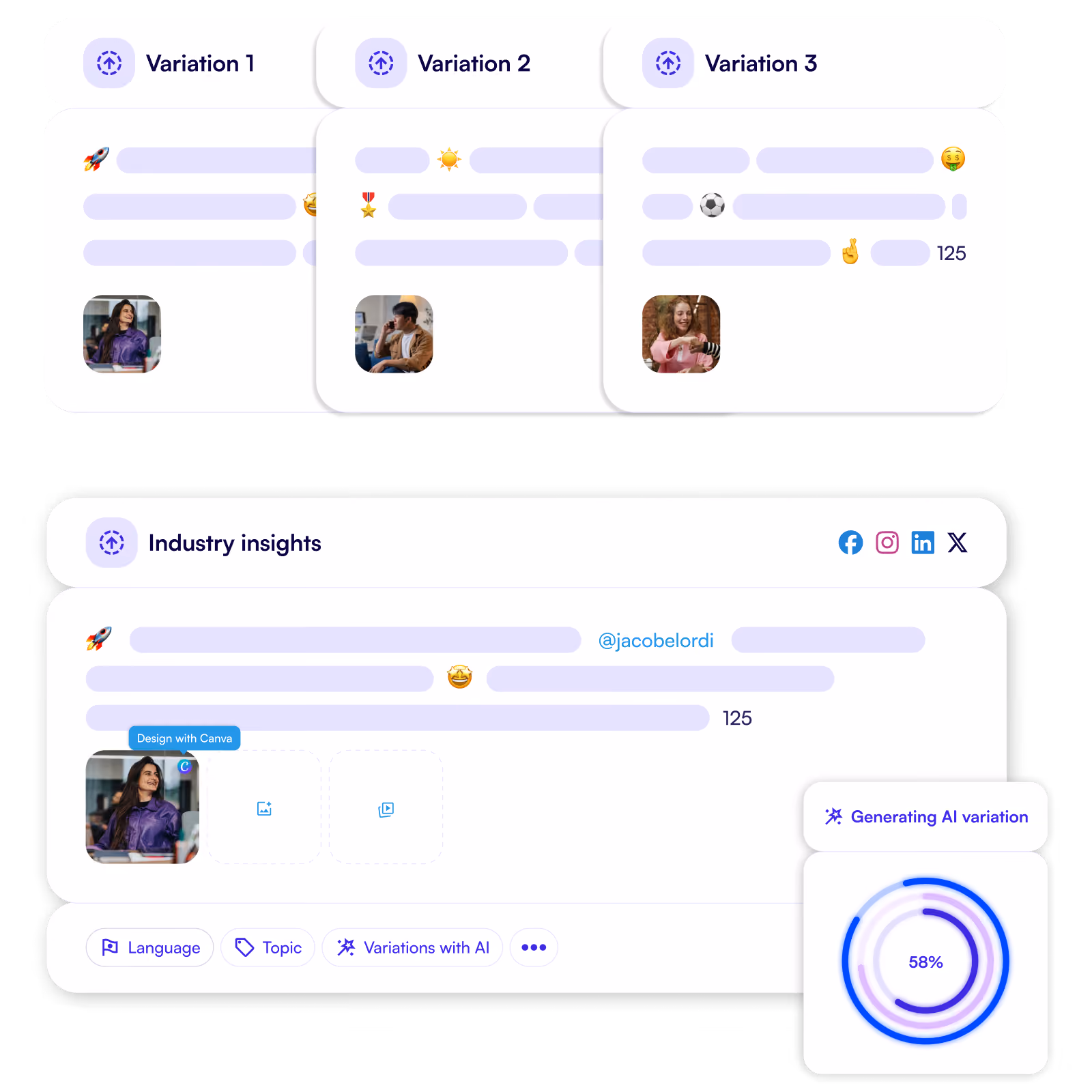 Create AI variations of your post with 1 click.