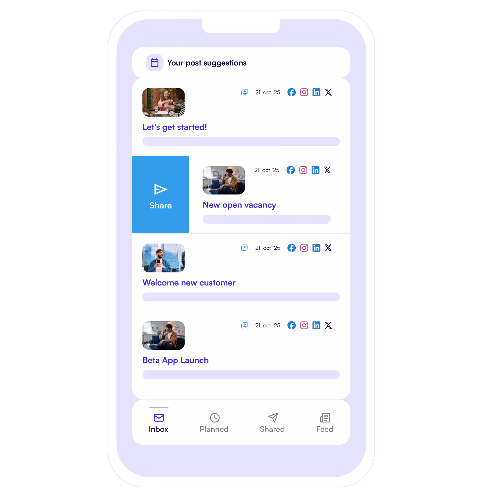 Share posts with 1 click with our easy to use mobile app.