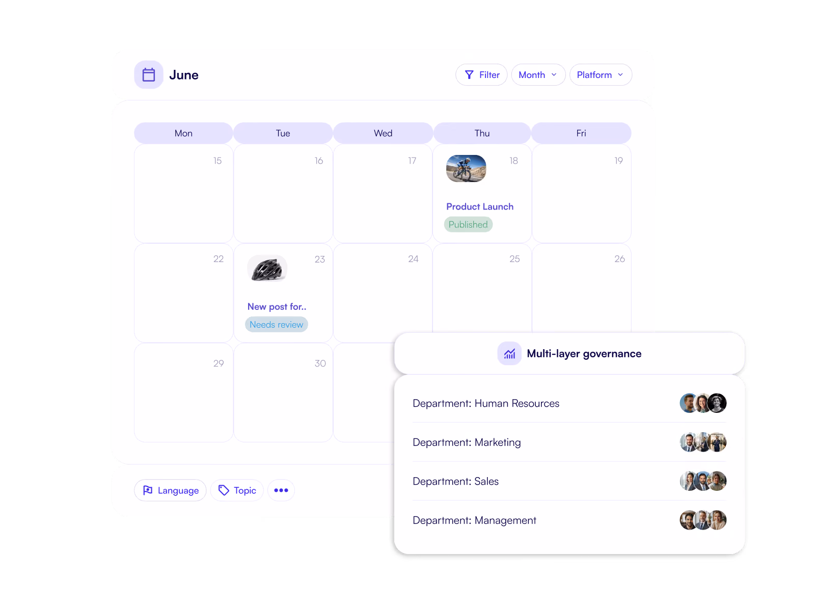 The calendar to view and manage posts