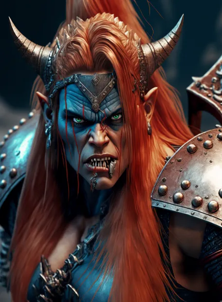 Female barbarian fighting troll