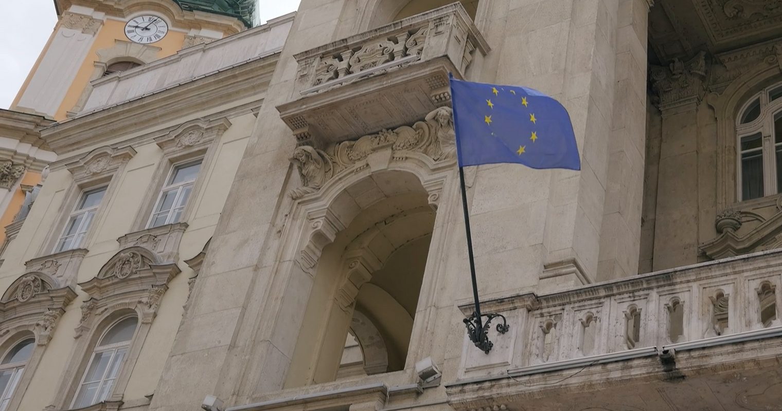 EU flag on a historic European building