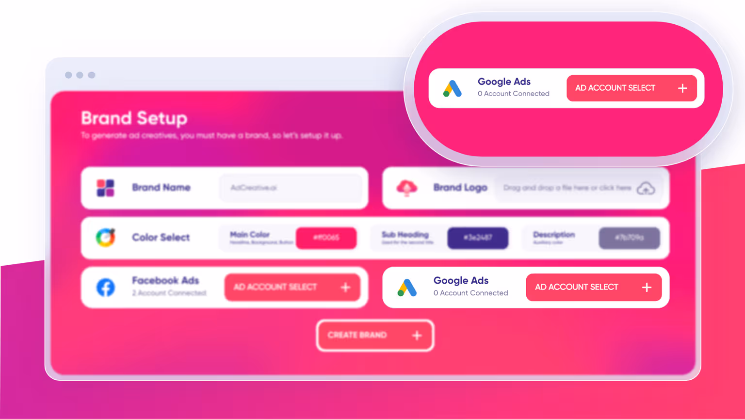 Bir Marka Oluşturun/Düzenleyin ve "Google Ads Reklam Hesabı Seç" seçeneğine tıklayın