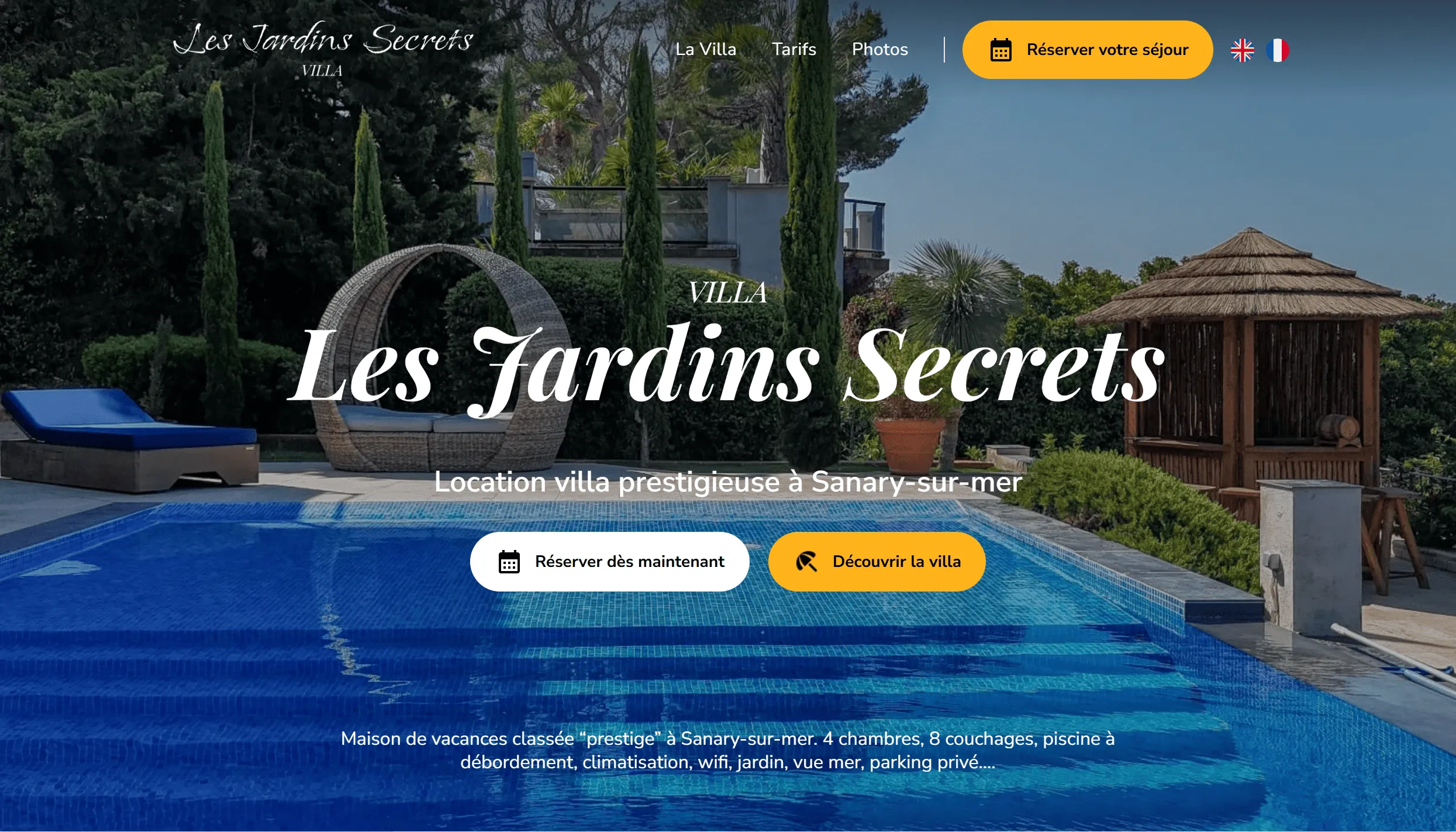 Homepage du site web de la "Villa Les Jardins Secrets" à Sanary sur mer
