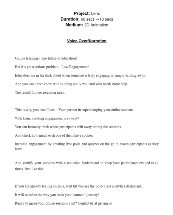 Lens Final Script- Voice-Over Narration for the Lens Explainer Video.