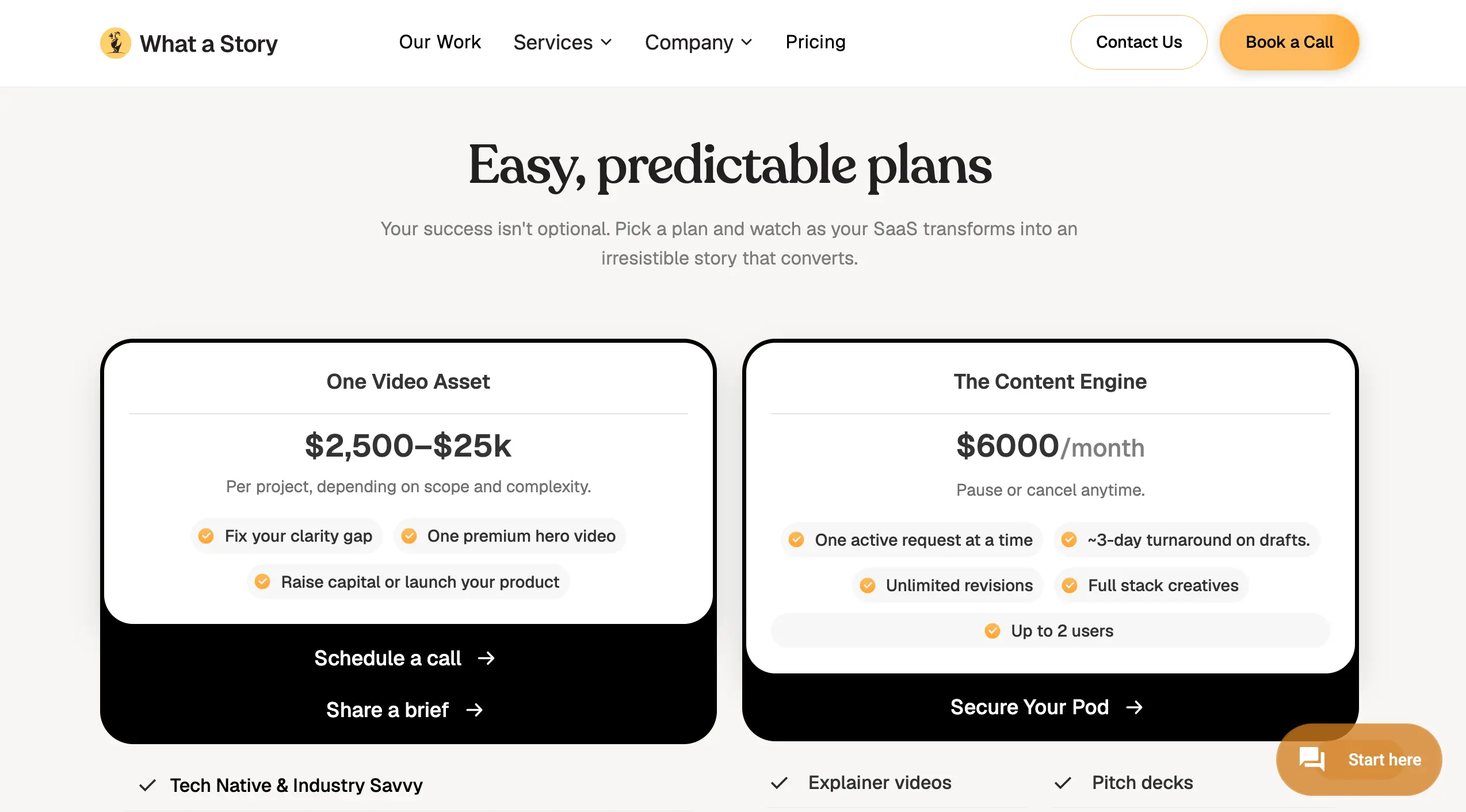 What a Story pricing page