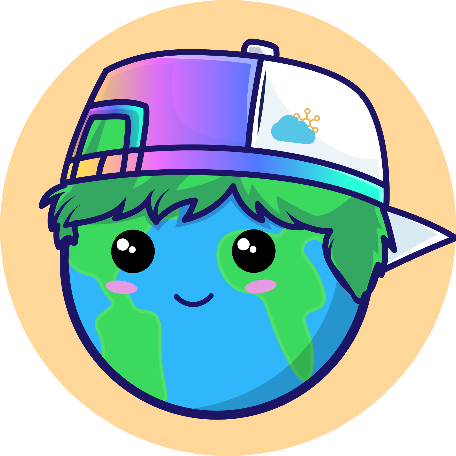 The Earthboi mascot, a smiling cartoon globe