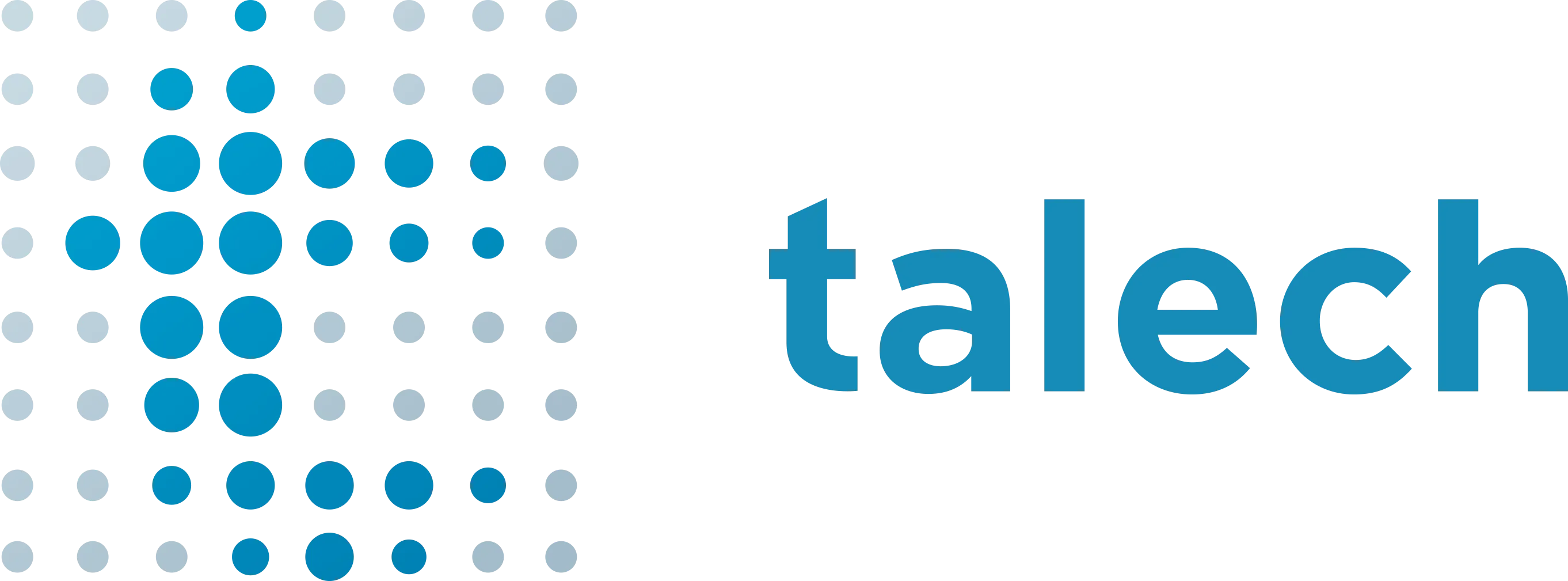 Talech logo with a grid of blue and light blue dots forming a stylized 'T' next to the word 'talech' in blue lowercase letters.