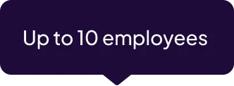 Dark speech bubble with text 'Up to 10 employees'.