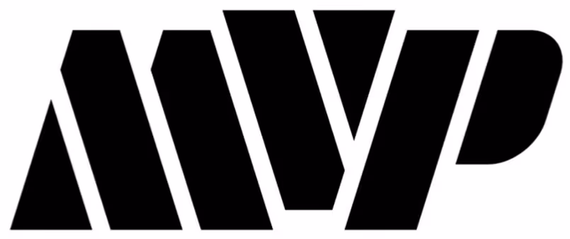 Stylized black letters forming the acronym MVP in a bold, geometric font.