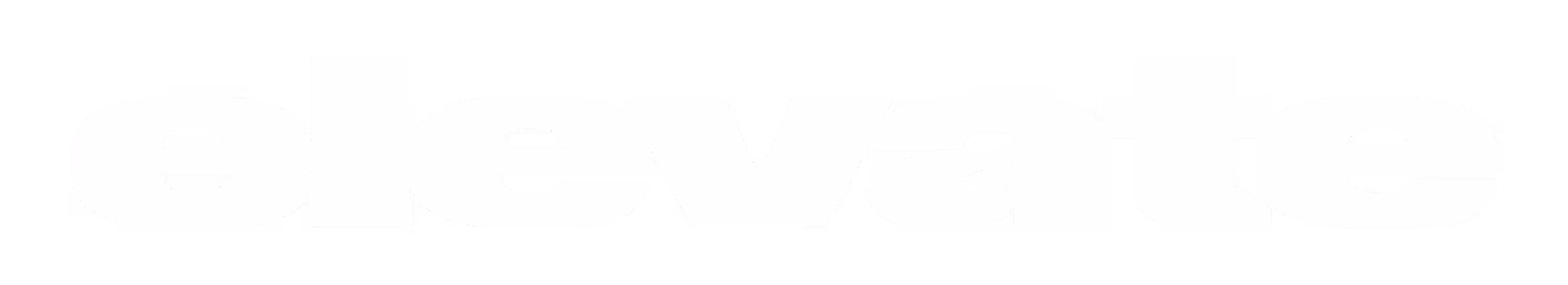 The word 'elevate' written in bold, white lowercase letters on a transparent background.