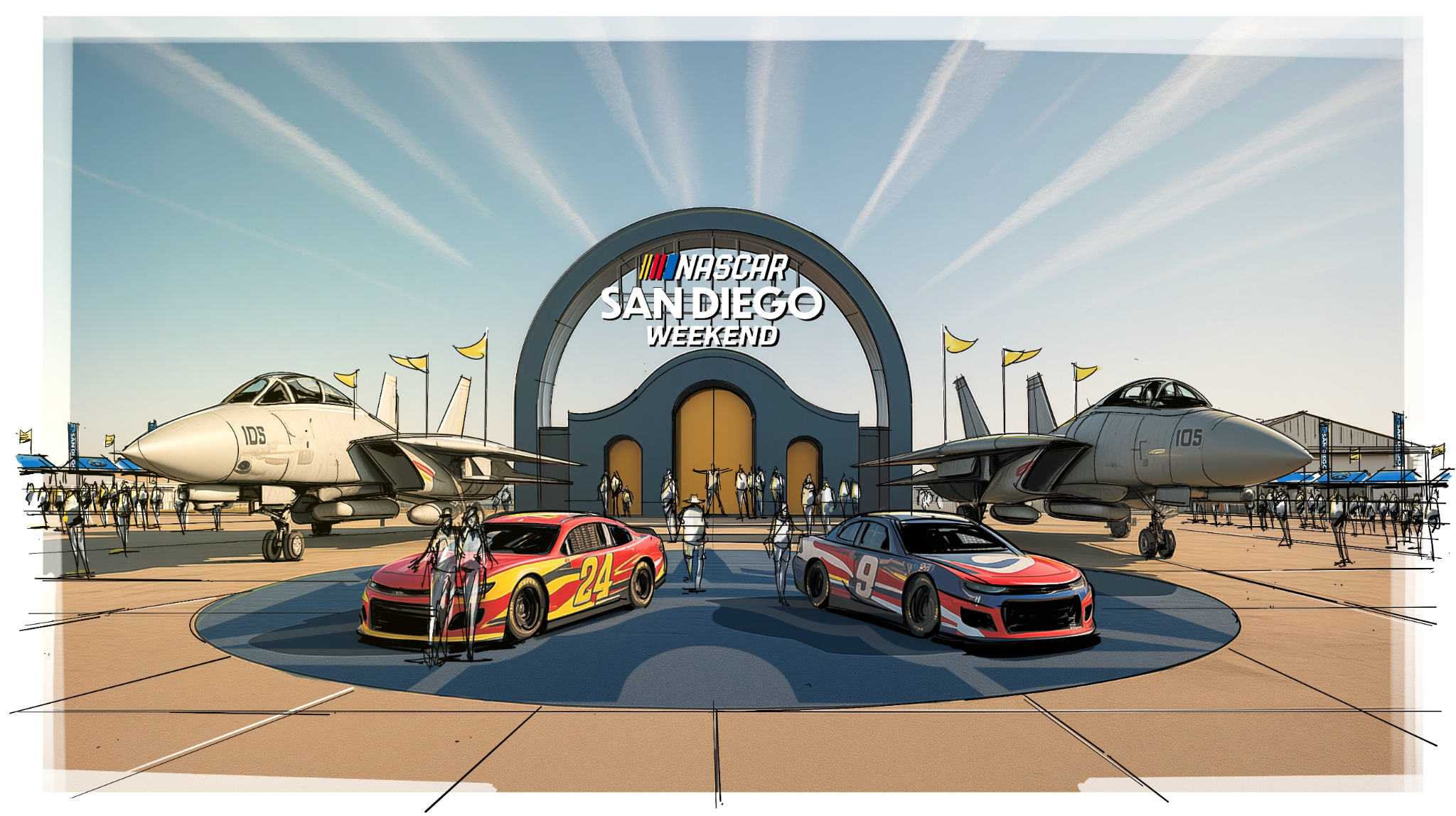 Renderings of the grandstand entrance for the NASCAR San Diego weekend.