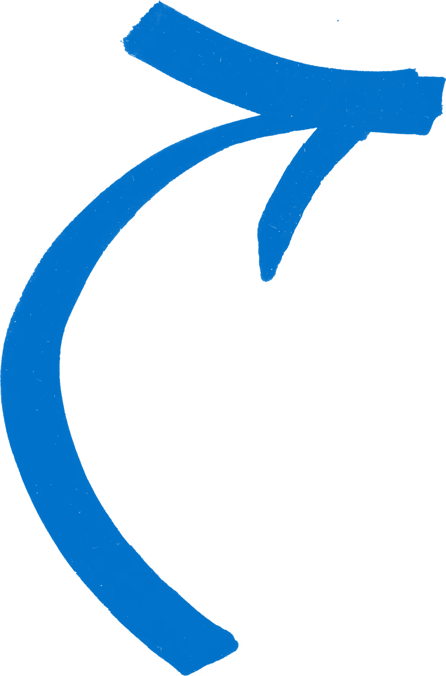 Curved blue arrow pointing upward and to the right on a transparent background.