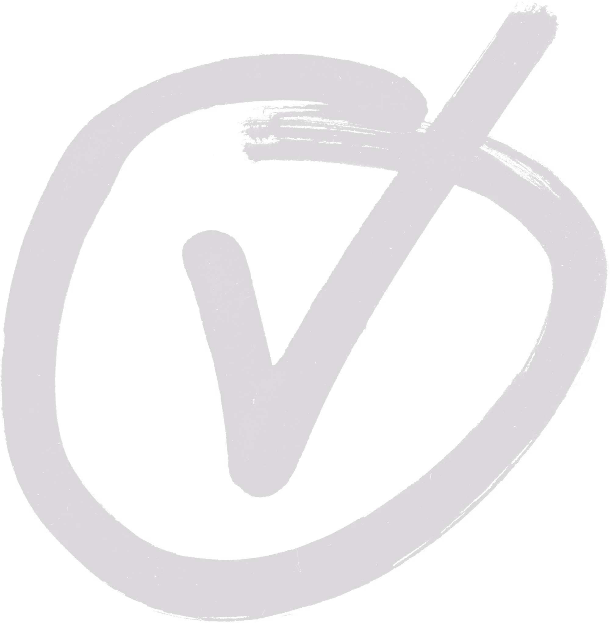 Light gray hand-drawn check mark inside an incomplete circle on a transparent background.