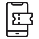 Icon of a smartphone displaying an online ticket with a ticket stub graphic in the center.