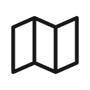 Simple black outline icon of a folded map with three panels.