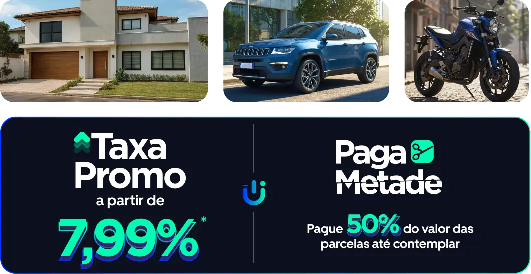 Oferta exclusiva da live: Taxa Promo + Paga metade até contemplar + Oferta surpresa para destravar na live