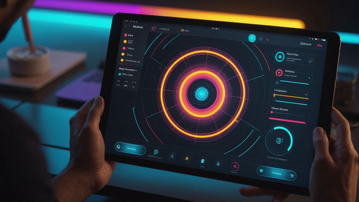Magnetic interface with vibrant colors and dynamic shapes.