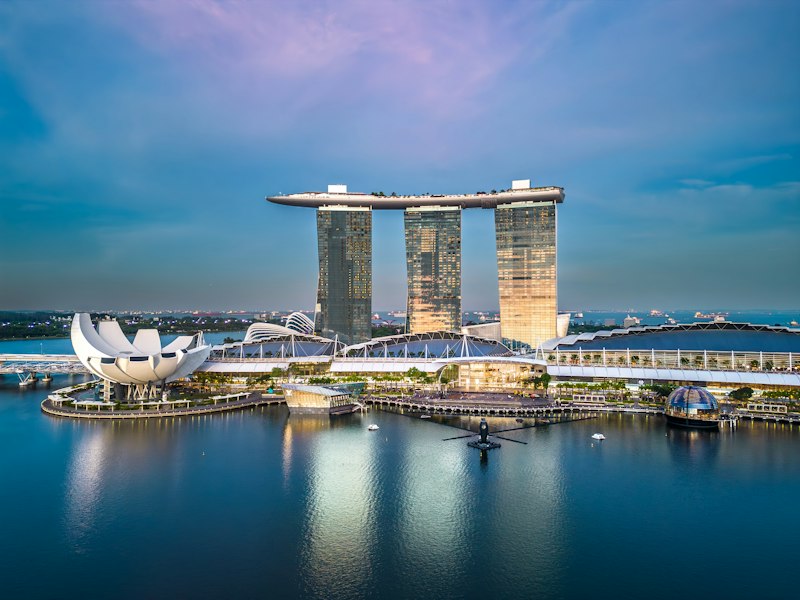 Aerial view of Singapore's skyline, representing a Singapore business connecting with a marketing agency across the causeway in Johor Bahru