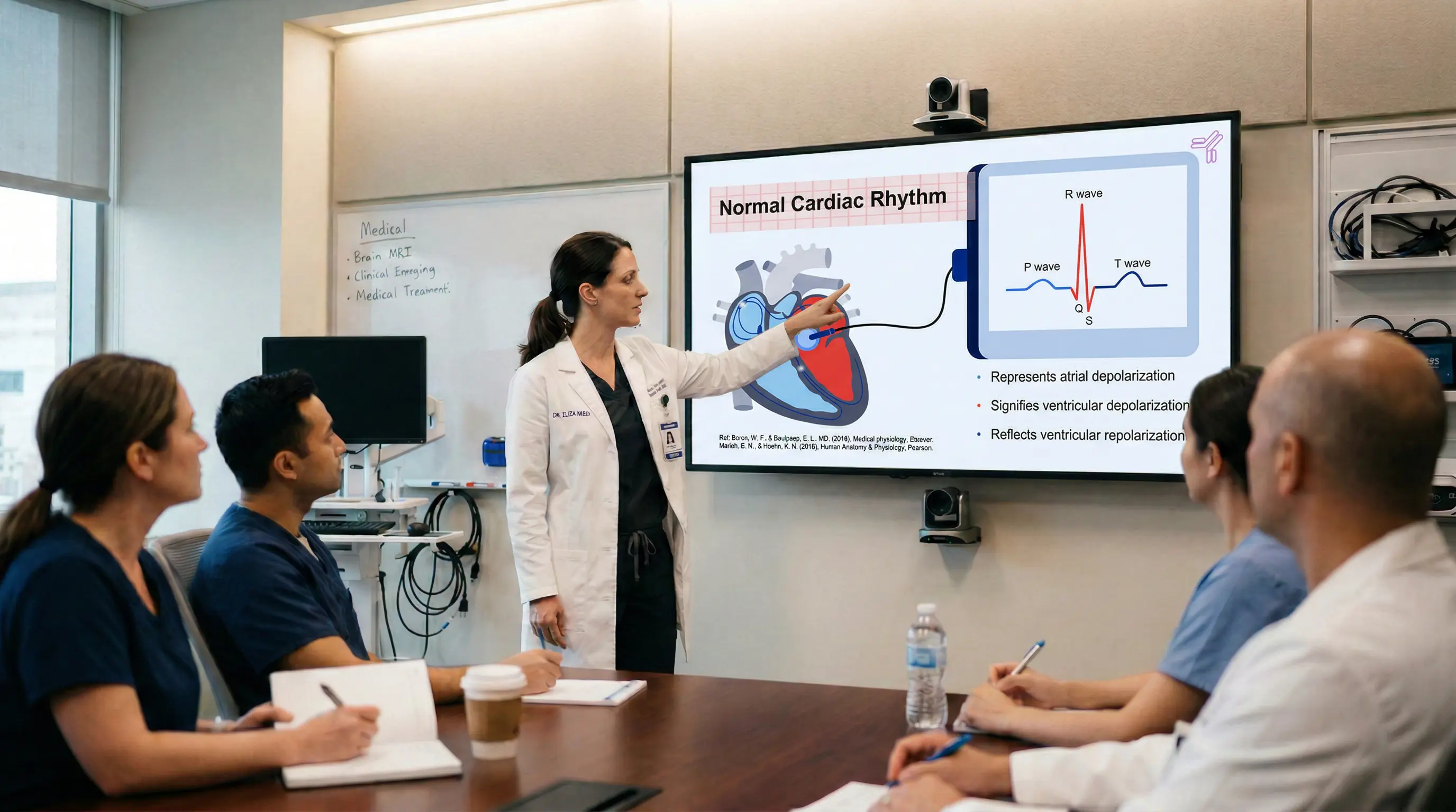 medical training slide showing normal cardiac rhythm ECG with heart diagram for clinical education