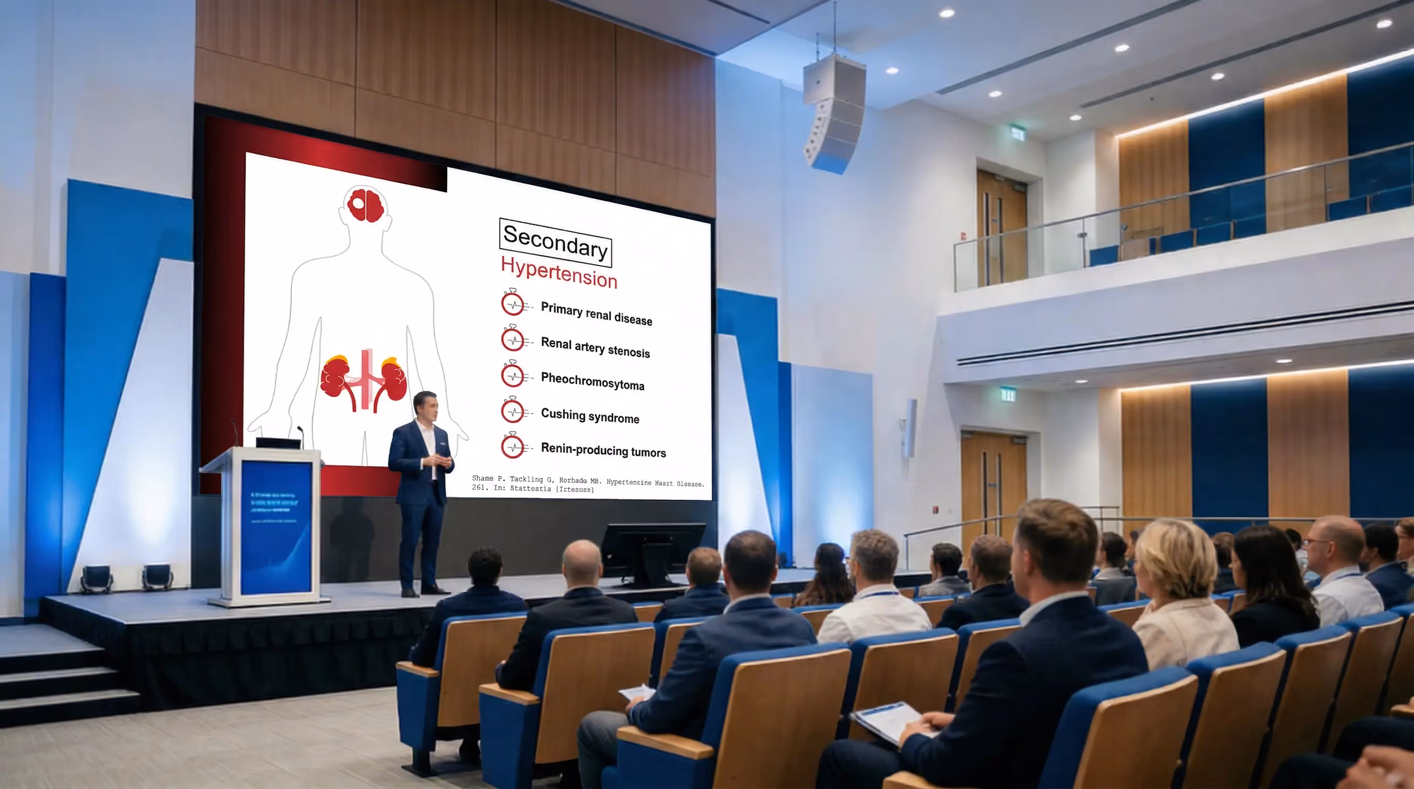presenting secondary hypertension causes including renal disease and tumors in medical conference slide