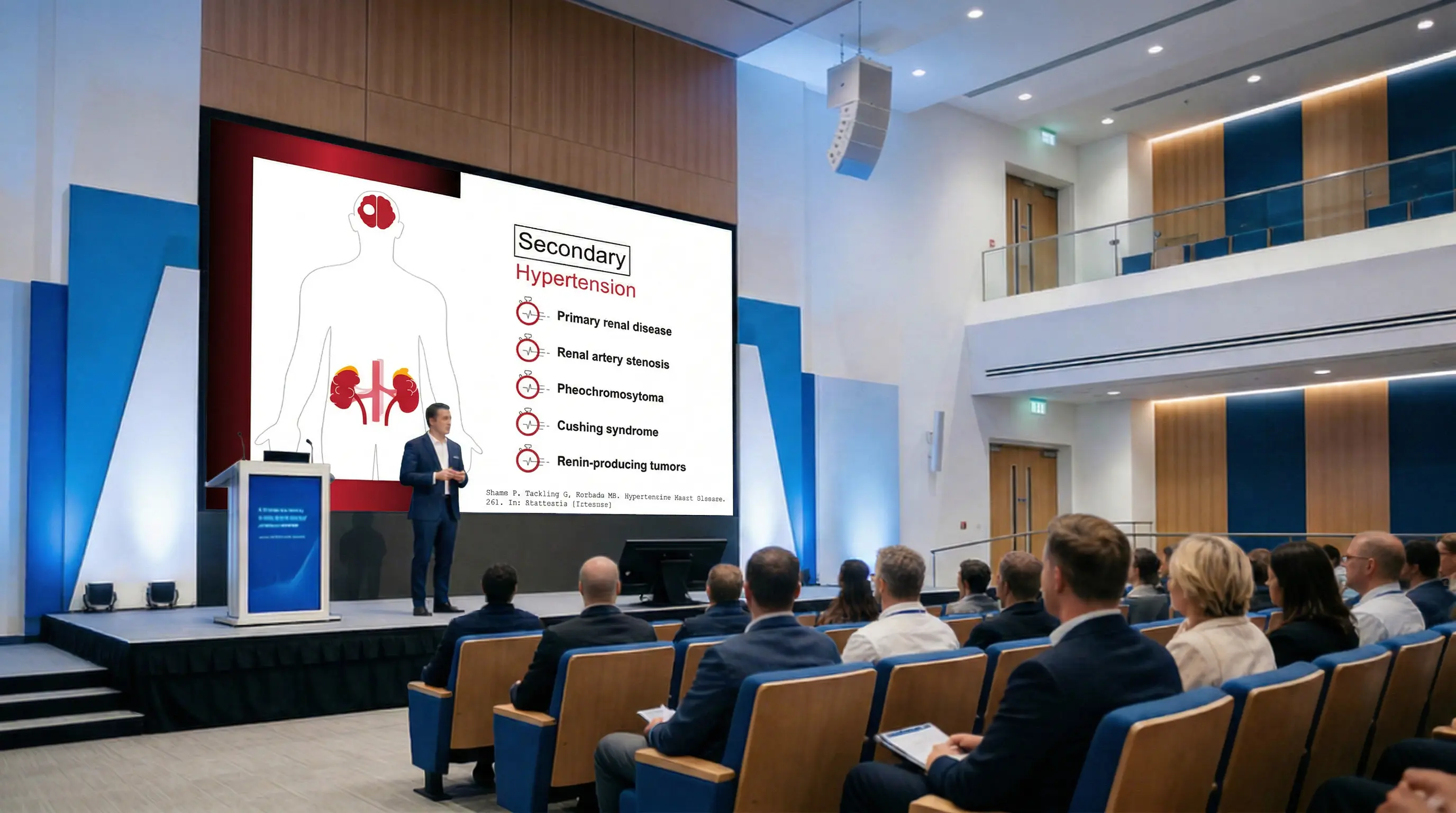 presenting secondary hypertension causes including renal disease and tumors in medical conference slide