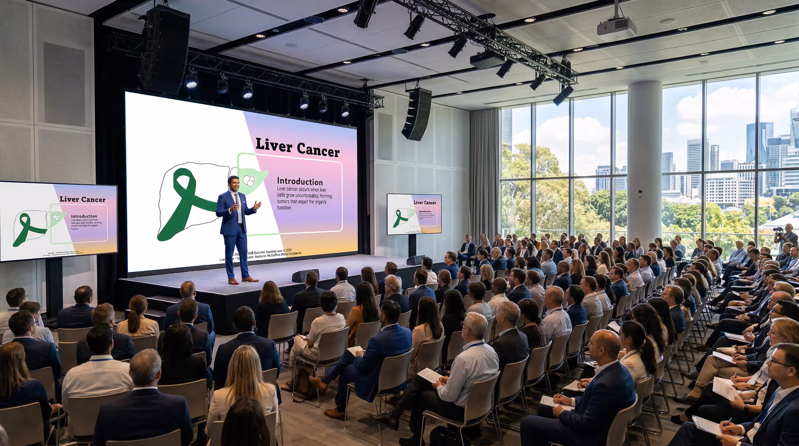 Medical conference presentation showing liver cancer introduction slide