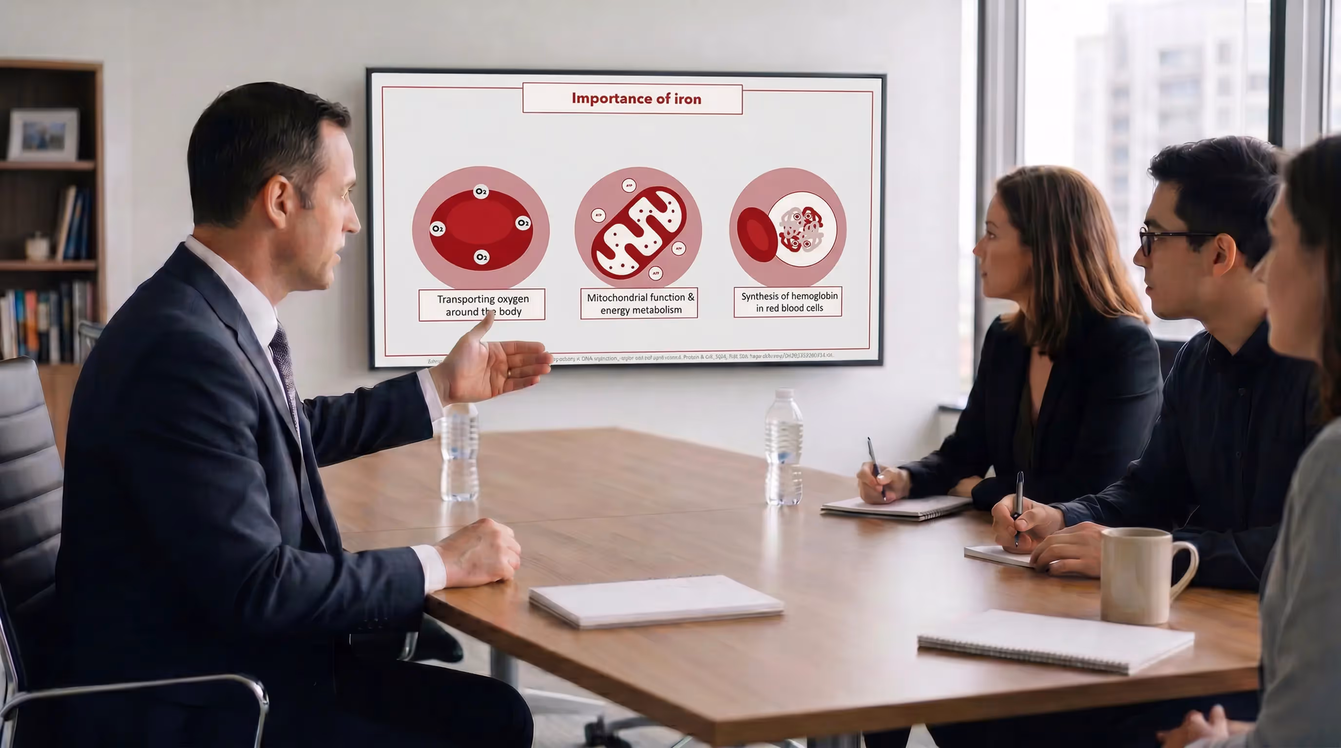 Clinical team discussion about the importance of iron in oxygen transport metabolism and hemoglobin production