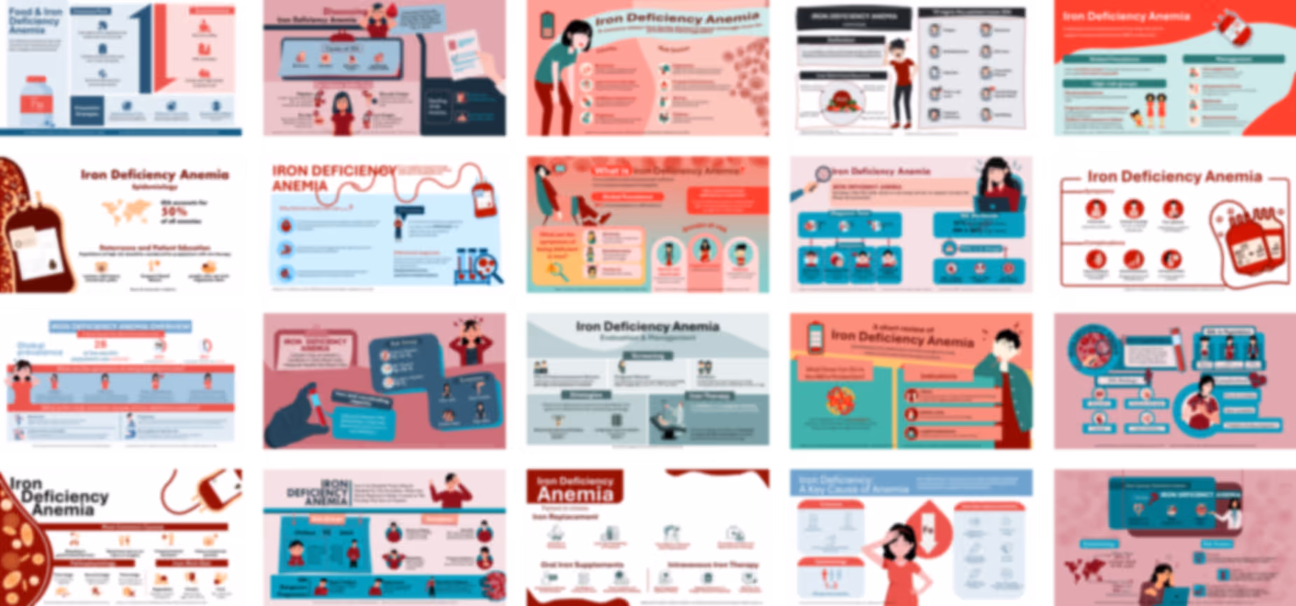 Ready-made iron deficiency anemia presentation slides with medical content, charts, and healthcare explanations