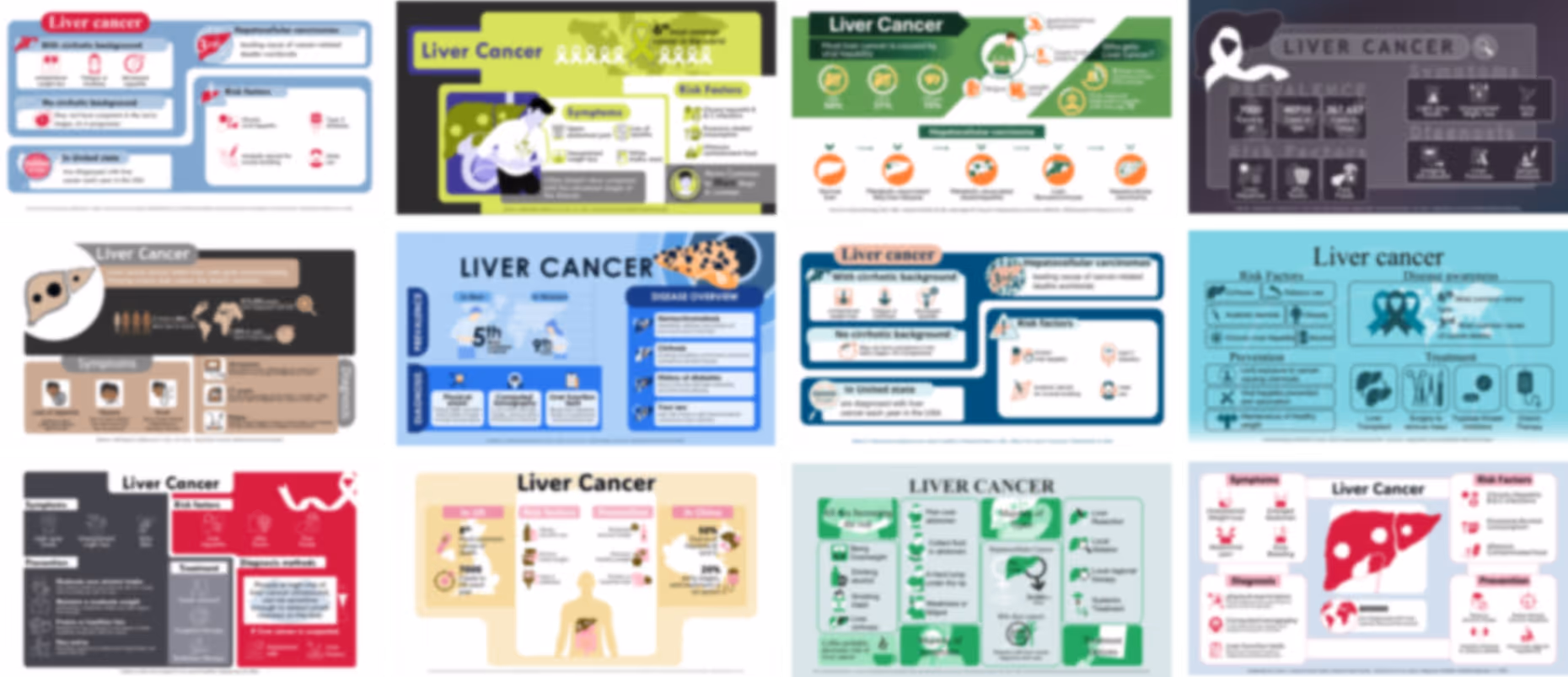 Ready-made liver cancer PowerPoint infographics slides with medical charts, icons, and healthcare explanations
